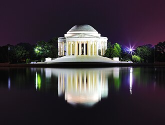 Jefferson Memorial at dusk beside the Tidal Basin